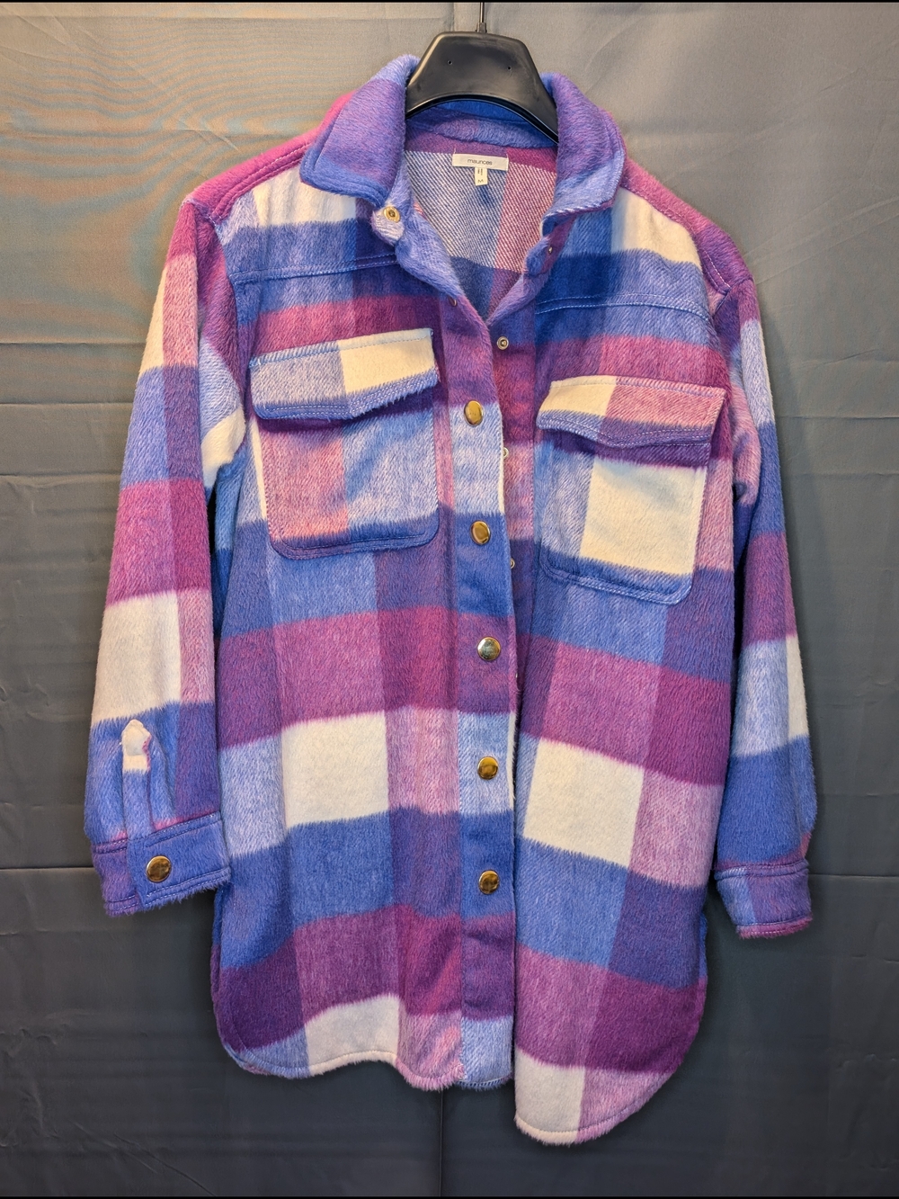Maurices Purple Blue White Plaid Shacket